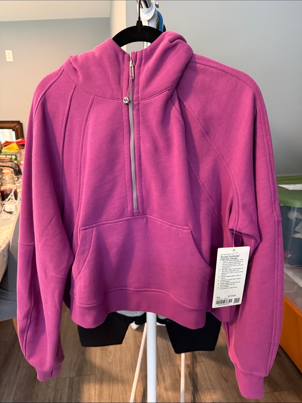 Womens Half-Zip Fleece Pullover Hoodie - Vivid Plum